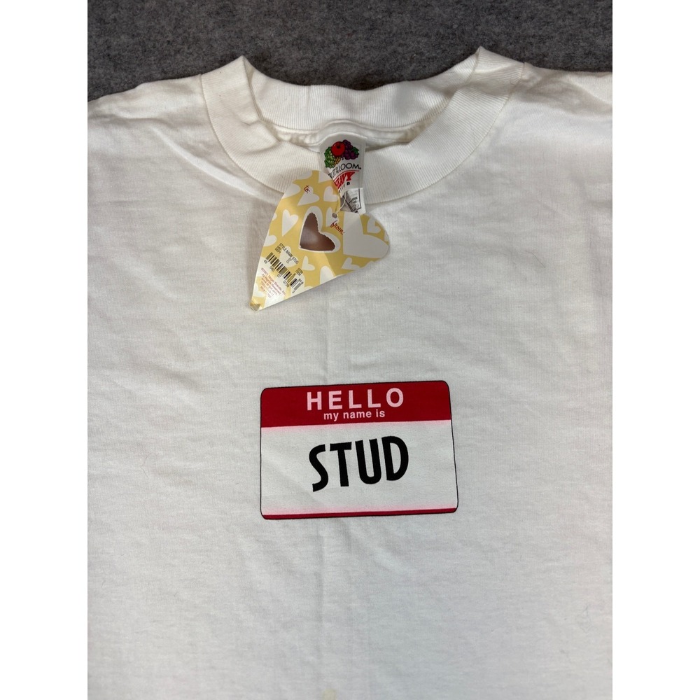 VTG Stud T Shirt Mens XL White Funny Inappropriate Tee Name Tag Target Y2K NWT